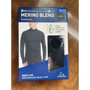 NWT Paradox Men's 1/4 Zip Merino Blend Performance Base Layer Top, Black, Size L